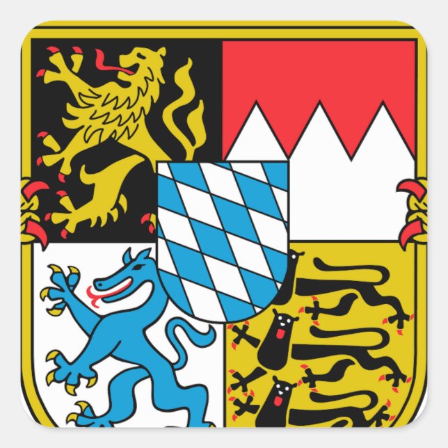 Pegatina Cuadrada Escudo de armas de Baviera (Alemania) (Anverso)