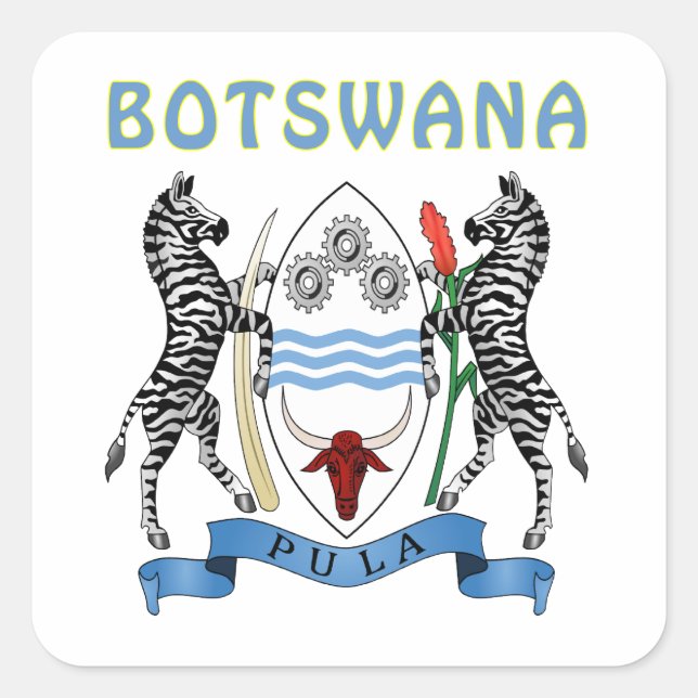 Pegatina Cuadrada Escudo De Armas De Botswana (Anverso)