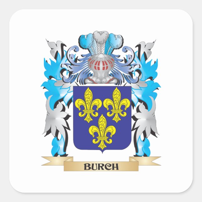 Pegatina Cuadrada Escudo de armas de Burch (Anverso)