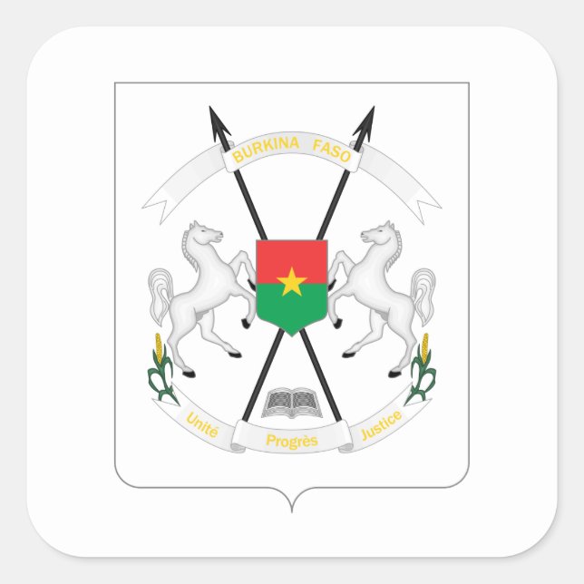 Pegatina Cuadrada Escudo de armas de Burkina Faso, Burkina Faso (Anverso)