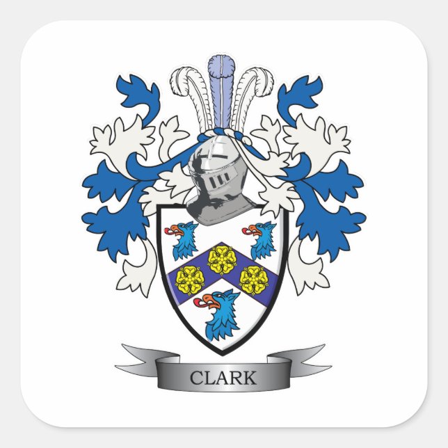 Pegatina Cuadrada Escudo de armas de Clark (Anverso)