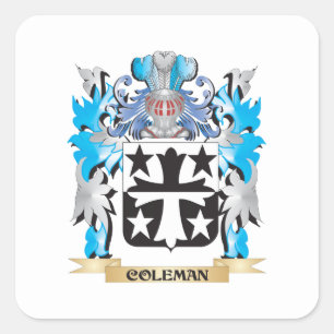Pegatina Cuadrada Escudo de armas de Coleman - escudo de la familia