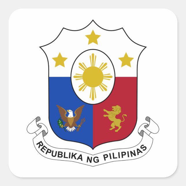 Pegatina Cuadrada Escudo de armas de Filipinas (Anverso)
