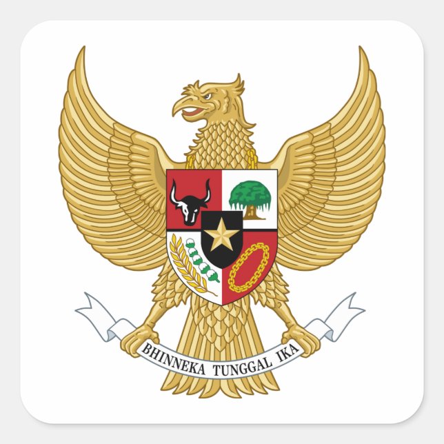 Pegatina Cuadrada Escudo de armas de Indonesia (Anverso)