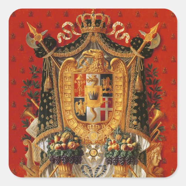 Pegatina Cuadrada Escudo de armas de Italia, diseño de un tapiz (Anverso)