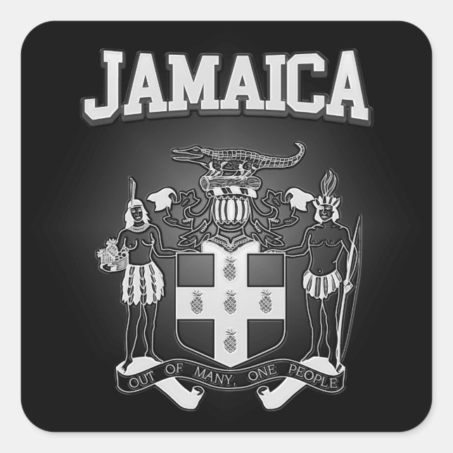 Pegatina Cuadrada Escudo de armas de Jamaica (Anverso)