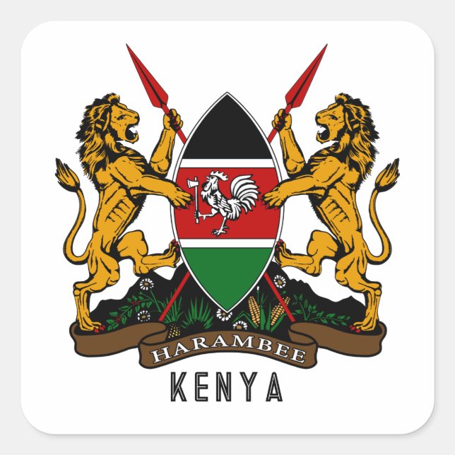 Pegatina Cuadrada Escudo de armas de Kenya (Anverso)