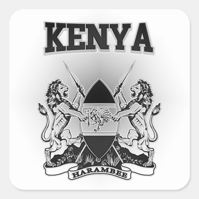 Pegatina Cuadrada Escudo de armas de Kenya (Anverso)