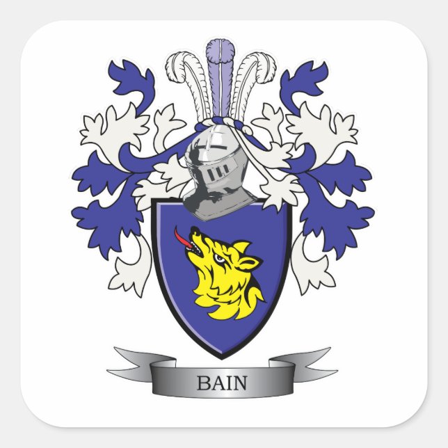 Pegatina Cuadrada Escudo de armas de la familia Bain (Anverso)