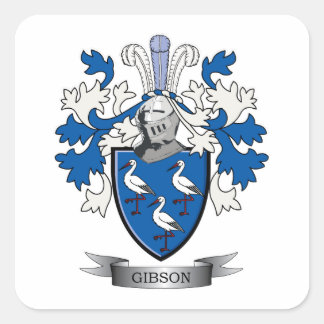 Pegatina Cuadrada Escudo de armas de la familia Gibson