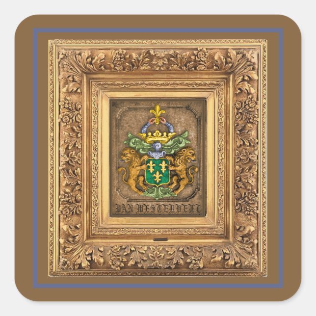 Pegatina Cuadrada Escudo De Armas De La Familia Holandesa Del Oeste. (Anverso)