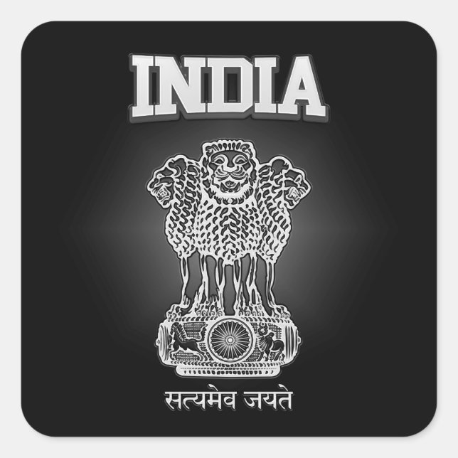 Pegatina Cuadrada Escudo de armas de la India (Anverso)