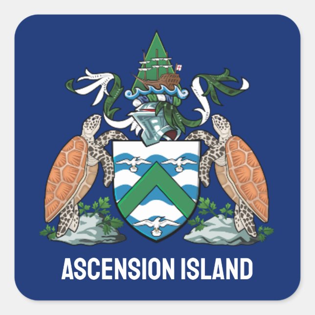 Pegatina Cuadrada Escudo de armas de la Isla de Ascensión (Anverso)