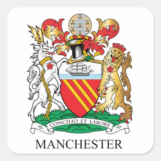 Pegatina Cuadrada Escudo de armas de Manchester (Anverso)