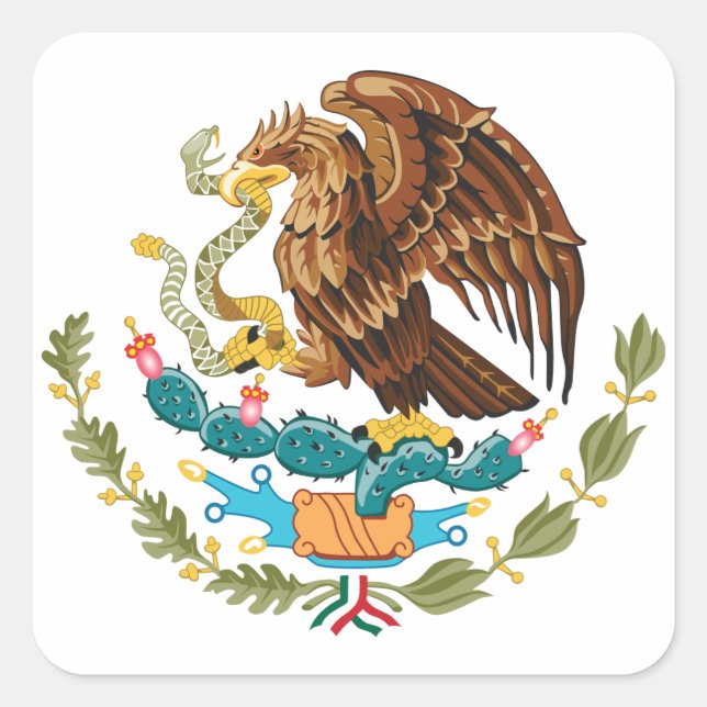 Pegatina Cuadrada Escudo de armas de México - Bandera de México (Anverso)