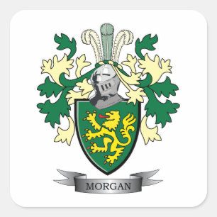 Pegatina Cuadrada Escudo de armas de Morgan Family Crest