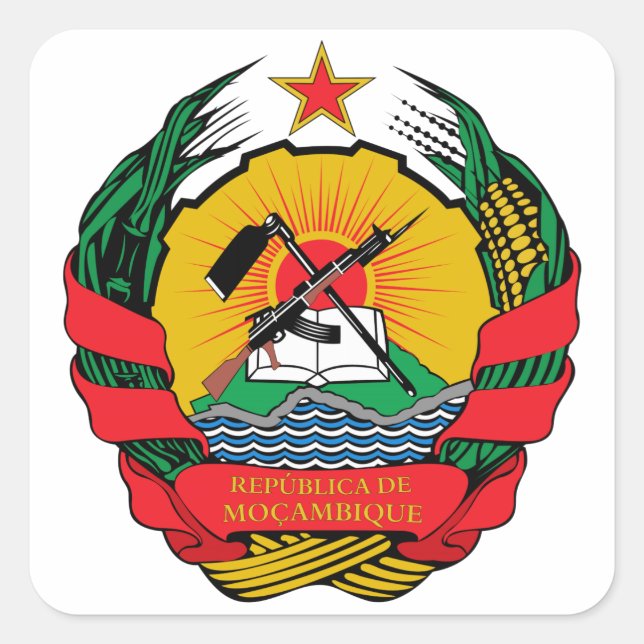 Pegatina Cuadrada Escudo de armas de Mozambique (Anverso)