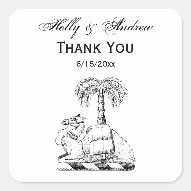 Pegatina Cuadrada Escudo de armas de palma heráldica de camello (Anverso)