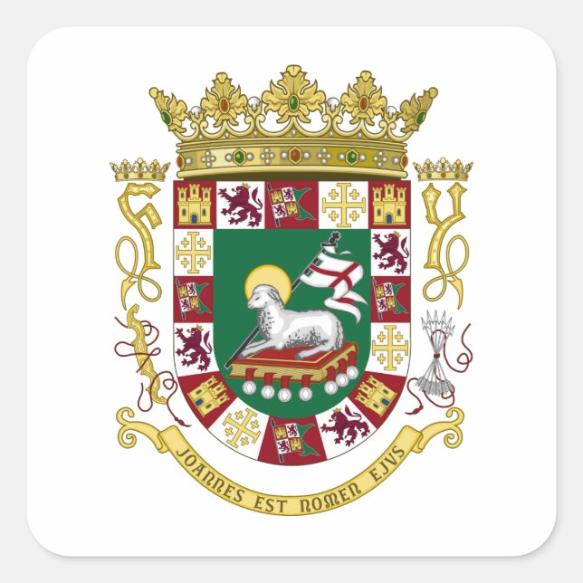 Pegatina Cuadrada Escudo de armas de Puerto Rico (Anverso)