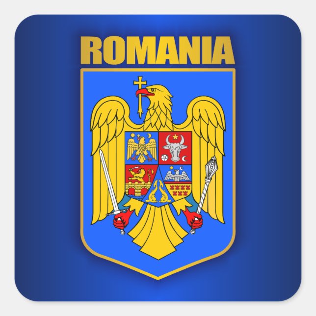 Pegatina Cuadrada Escudo de armas de Rumania (Anverso)