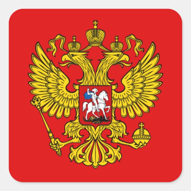 Pegatina Cuadrada Escudo de armas de Rusia (Anverso)