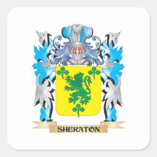 Pegatina Cuadrada Escudo de armas de Sheraton - escudo de la familia