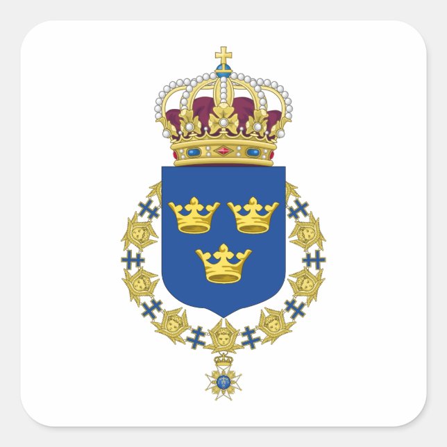 Pegatina Cuadrada Escudo de armas de Suecia (Anverso)