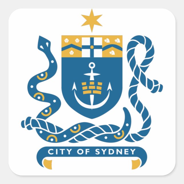Pegatina Cuadrada Escudo de armas de Sydney (Australia) (Anverso)