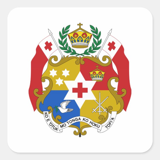 Pegatina Cuadrada Escudo de armas de Tonga (Anverso)