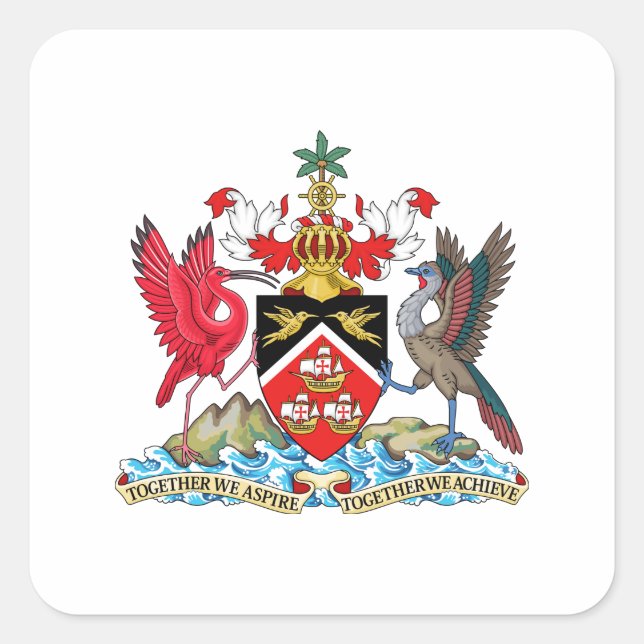 Pegatina Cuadrada Escudo de armas de Trinidad y Tabago (Anverso)