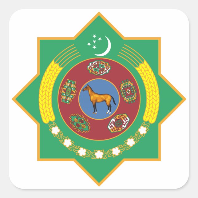 Pegatina Cuadrada Escudo de armas de Turkmenistán (Anverso)
