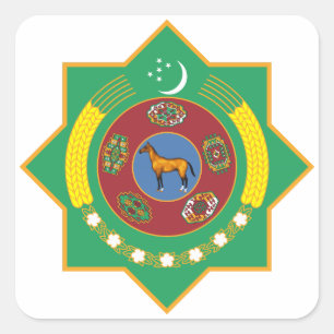 Pegatina Cuadrada Escudo de armas de Turkmenistán