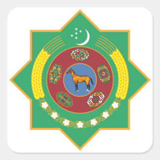 Pegatina Cuadrada Escudo de armas de Turkmenistán