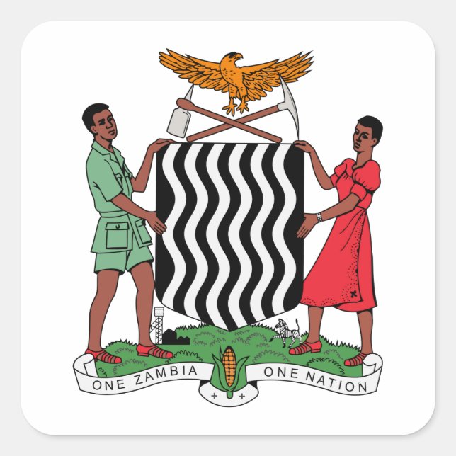 Pegatina Cuadrada Escudo de armas de Zambia (Anverso)