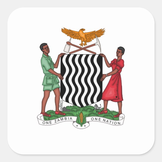 Pegatina Cuadrada Escudo de armas de Zambia, Zambia (Anverso)