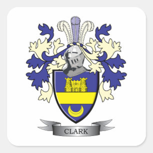 Pegatina Cuadrada Escudo de armas del escudo de la familia de Clark