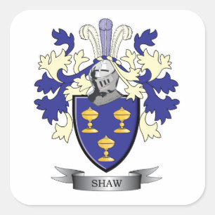 Pegatina Cuadrada Escudo de armas del escudo de la familia de Shaw