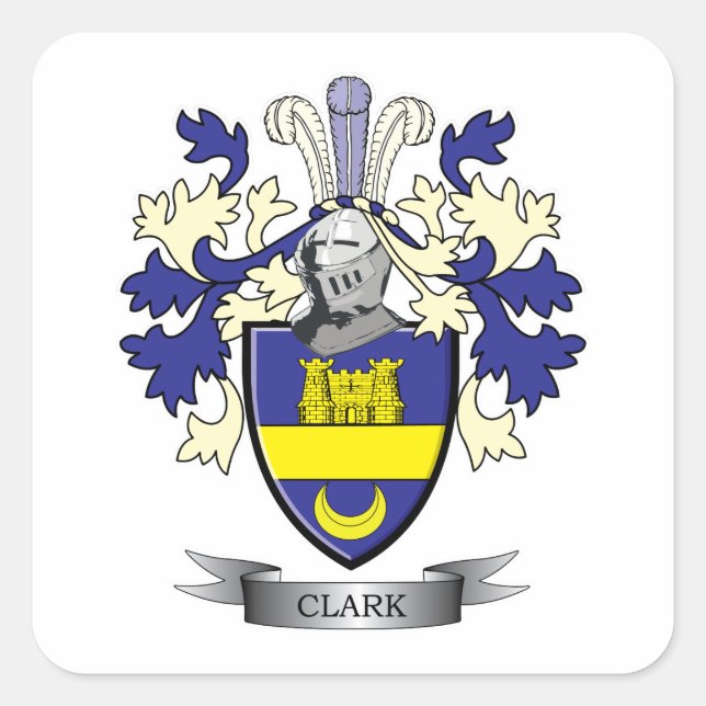 Pegatina Cuadrada Escudo de armas para escudos de la familia Clark (Anverso)
