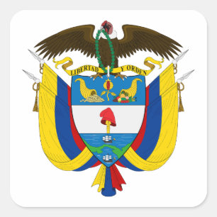 Pegatina Cuadrada escudo de armas símbolo emblema bandera de Colombi