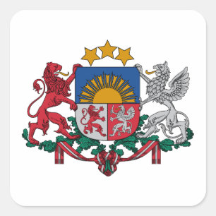 Pegatina Cuadrada escudo de armas símbolo emblema bandera de Letonia