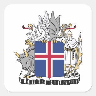 Pegatina Cuadrada escudo de armas símbolo emblema país Islandia
