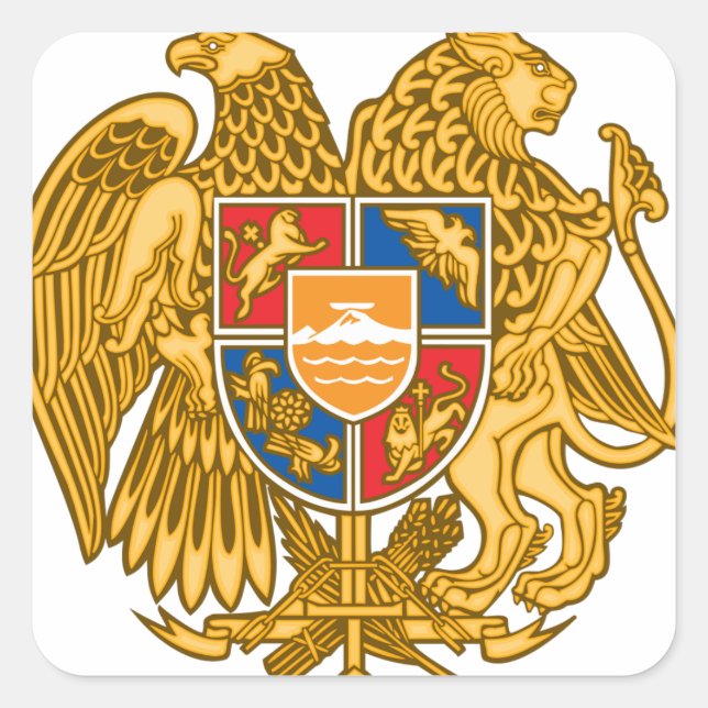 Pegatina Cuadrada Escudo de Armenia - Emblema armenio (Anverso)