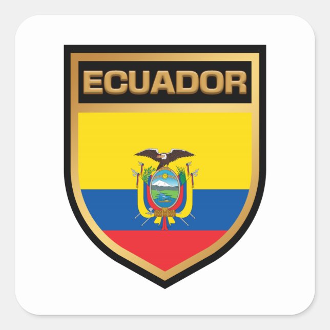 Pegatina Cuadrada Escudo de Bandera de Ecuador (Anverso)