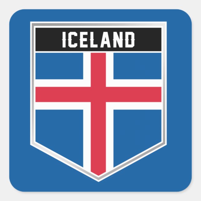 Pegatina Cuadrada Escudo de bandera de Islandia (Anverso)