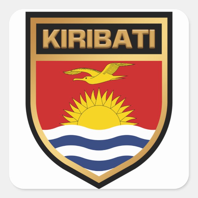 Pegatina Cuadrada Escudo de Bandera de Kiribati (Anverso)