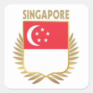 Pegatina Cuadrada Escudo de bandera de Singapur