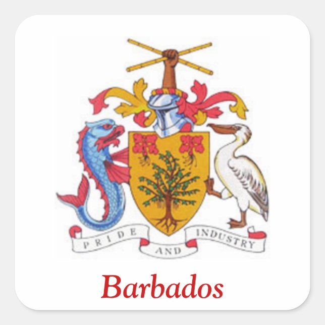 Pegatina Cuadrada Escudo de Barbados (Anverso)