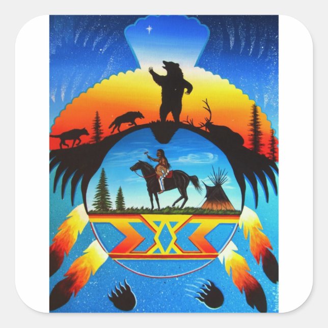 Pegatina Cuadrada Escudo de Cheyenne (Anverso)