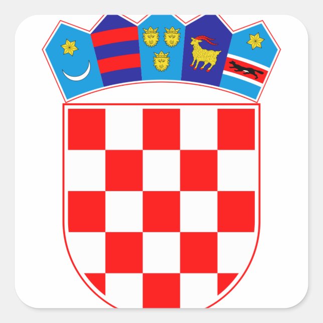 Pegatina Cuadrada Escudo de Croacia, Emblema croata, Hrvatska (Anverso)