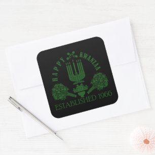 Pegatina Cuadrada Escudo de Kwanzaa verde y negro